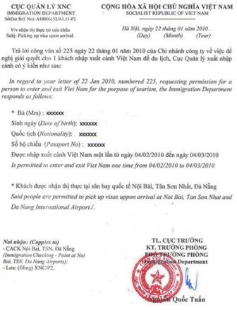 visa approval letter Vietnam